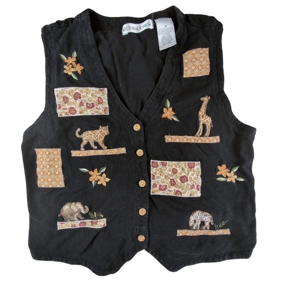 Victoria Jones Jackets & Blazers - Vintage 1980s Embroidered Vest Jungle Beaded Floral Size M Victoria Jones